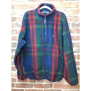 VTG Nautica Sweater Mens Medium Plaid Fleece Baggy Fit Mock Neck Made In USA